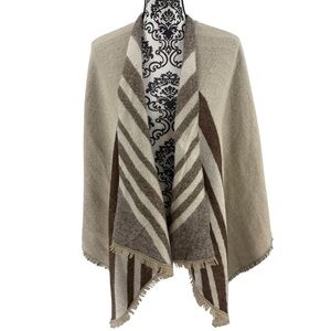 Looks by M New York Geometric Striped Shawl Wrap Neutral Brown Fringe One Size